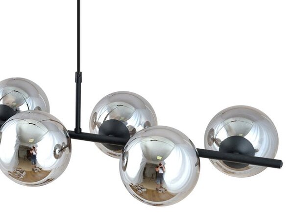 Závěsné svítidlo RORY 6 – černé, grafitové sklo, 6× E14, šířka 95 cm