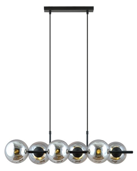 Závěsné svítidlo RORY 6 – černé, grafitové sklo, 6× E14, šířka 95 cm
