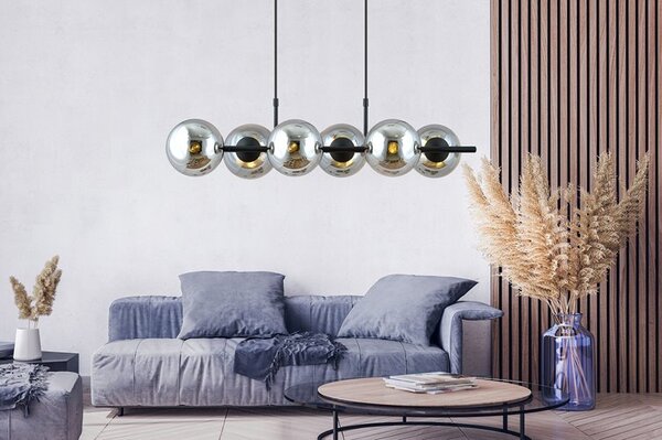 Závěsné svítidlo RORY 6 – černé, grafitové sklo, 6× E14, šířka 95 cm