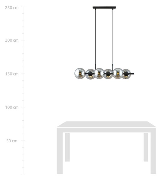 Závěsné svítidlo RORY 6 – černé, grafitové sklo, 6× E14, šířka 95 cm