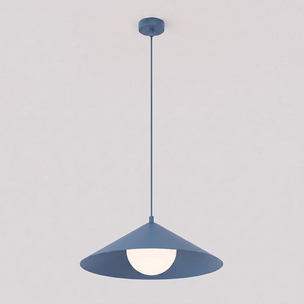 Závěsné svítidlo MONO 1M – tlumeně modré, bílé sklo, 1× E14, šířka 40 cm