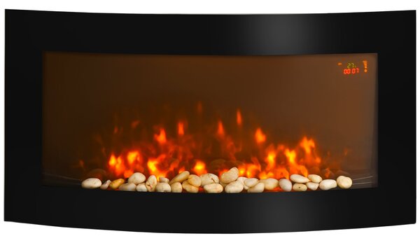 HOMCOM Elektrický krb 1000W/2000W Dekorativní nástěnný krb s nastavitelnou teplotou a atmosférickým efektem ohně a dálkovým ovládáním pro místnost 25-