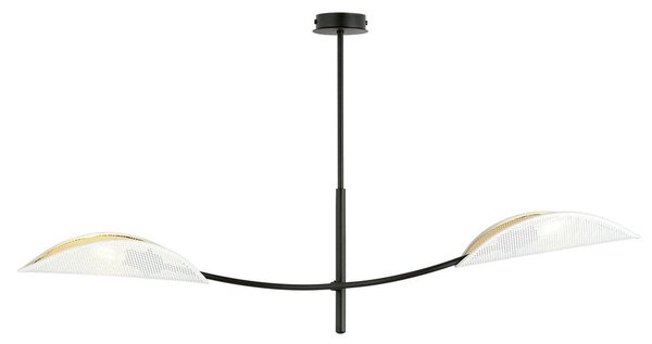 Stropní svítidlo LOTUS 2 – bílé, zlatá textilní stínidla, 2× E14, šířka 102 cm