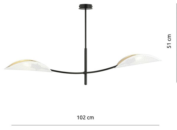 Stropní svítidlo LOTUS 2 – bílé, zlatá textilní stínidla, 2× E14, šířka 102 cm
