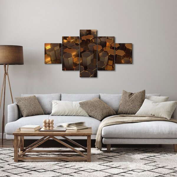 Obraz - Bronzové hexagony (125x70 cm)