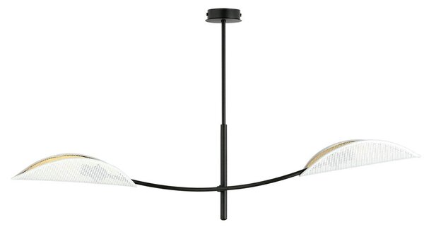 Stropní svítidlo LOTUS 2 – bílé, zlatá textilní stínidla, 2× E14, šířka 102 cm