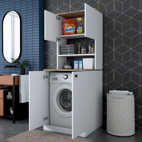 Kalune Design Koupelnová skříňka na pračku KD102 ořech/bílá