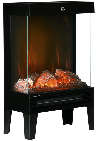 HOMCOM Elektrický Krb 1000W/2000W Volně Stojící Dekorativní Krb s Nastavitelným LED Plamenem, Termostatem a Ochrannou proti Přehřátí pro 15-20 m² Čern