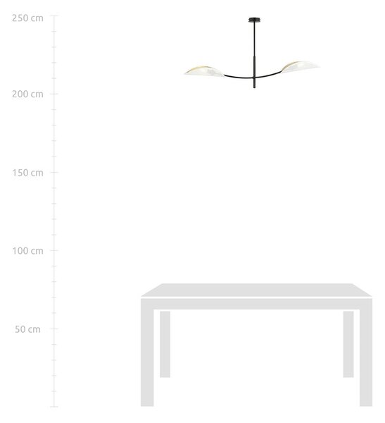 Stropní svítidlo LOTUS 2 – bílé, zlatá textilní stínidla, 2× E14, šířka 102 cm
