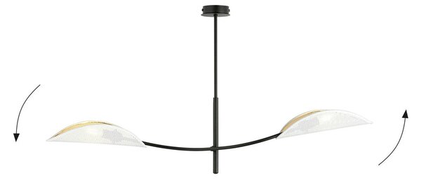 Stropní svítidlo LOTUS 2 – bílé, zlatá textilní stínidla, 2× E14, šířka 102 cm