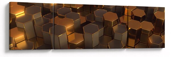 Obraz - Bronzové hexagony (170x50 cm)