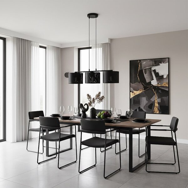 Závěsné svítidlo LUX 3 – celočerné, textilní stínidla, 3× E27, šířka 70 cm