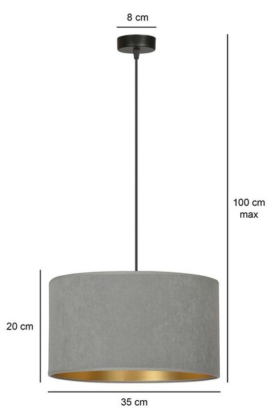 Závěsné svítidlo HILDE 1 – černé, šedé textilní stínidlo, 1× E27, šířka 35 cm