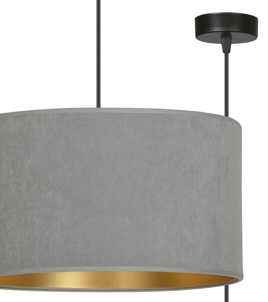 Závěsné svítidlo HILDE 1 – černé, šedé textilní stínidlo, 1× E27, šířka 35 cm