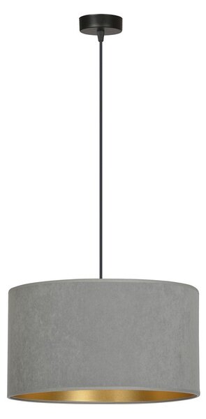 Závěsné svítidlo HILDE 1 – černé, šedé textilní stínidlo, 1× E27, šířka 35 cm