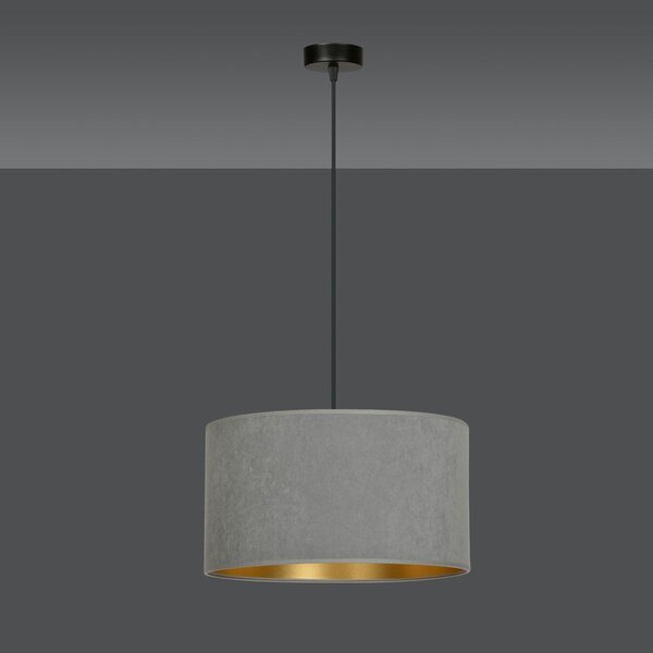 Závěsné svítidlo HILDE 1 – černé, šedé textilní stínidlo, 1× E27, šířka 35 cm