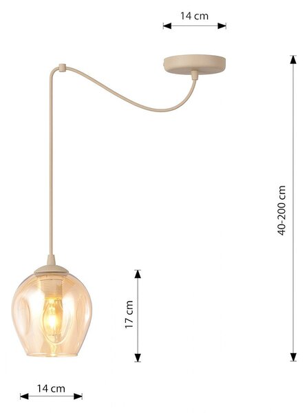 Závěsné svítidlo LEVEL 1 – moka, jantarové sklo, 1× E27, šířka 14 cm