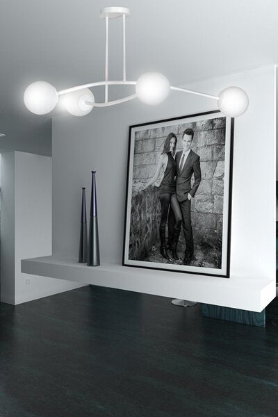 Stropní svítidlo HALLDOR 4 – celobílé, sklo, 4× E14, šířka 108 cm