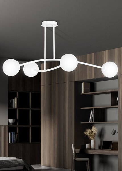 Stropní svítidlo HALLDOR 4 – celobílé, sklo, 4× E14, šířka 108 cm