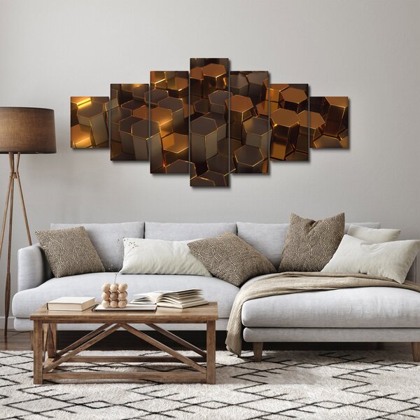 Obraz - Bronzové hexagony (210x100 cm)