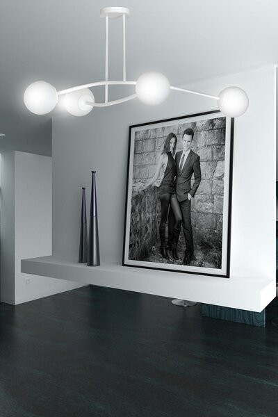 Stropní svítidlo HALLDOR 4 – celobílé, sklo, 4× E14, šířka 108 cm