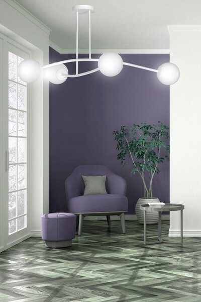 Stropní svítidlo HALLDOR 4 – celobílé, sklo, 4× E14, šířka 108 cm
