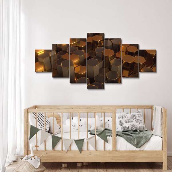 Obraz - Bronzové hexagony (210x100 cm)