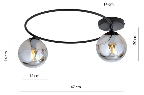 Stropní svítidlo SOPRA 2 – černé, grafitové sklo, 2× E14, šířka 47 cm