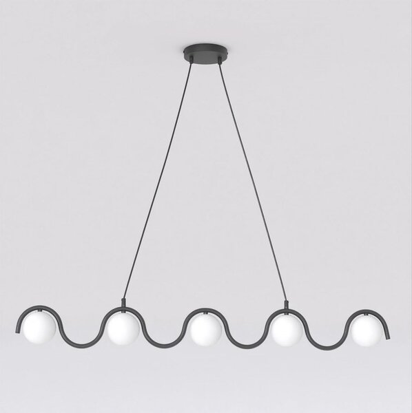 Závěsné svítidlo SINUS – černé, opálové sklo, 5× G9, šířka 110 cm