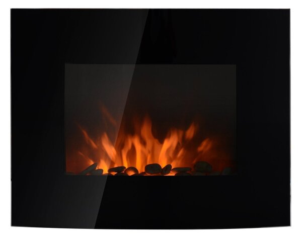 HOMCOM Elektrický Krb s Ohřevem, 3D Efektem Plamene, 7 Barev, 900/1800 W, Nástěnný Krb s Časovačem, Dekorativní s Dálkovým Ovládáním, Černý, 65 cm | A