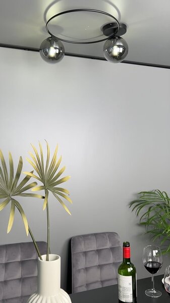 Stropní svítidlo SOPRA 2 – černé, opálové sklo, 2× E14, šířka 47 cm