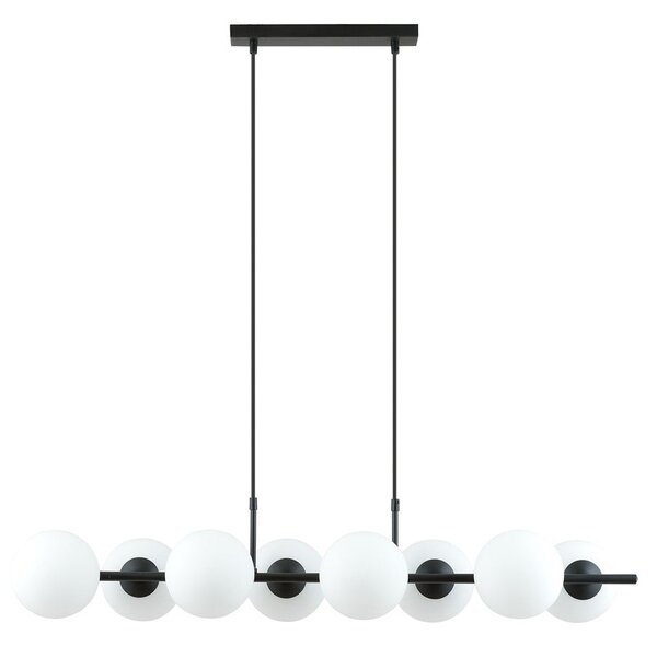 Závěsné svítidlo RORY 8 – černé, opálové sklo, 8× E14, šířka 115 cm
