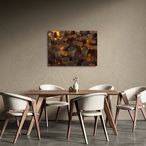 Obraz - Bronzové hexagony (70x50 cm)
