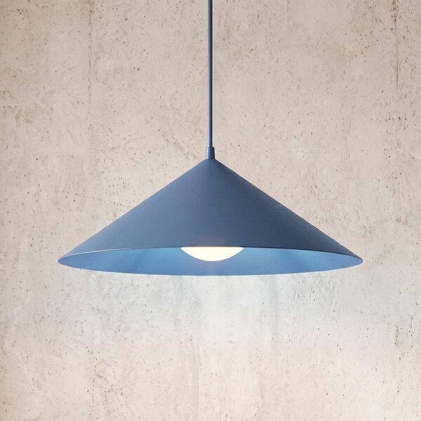 Závěsné svítidlo MONO 1L – tlumeně modré, bílé sklo, 1× E14, šířka 50 cm