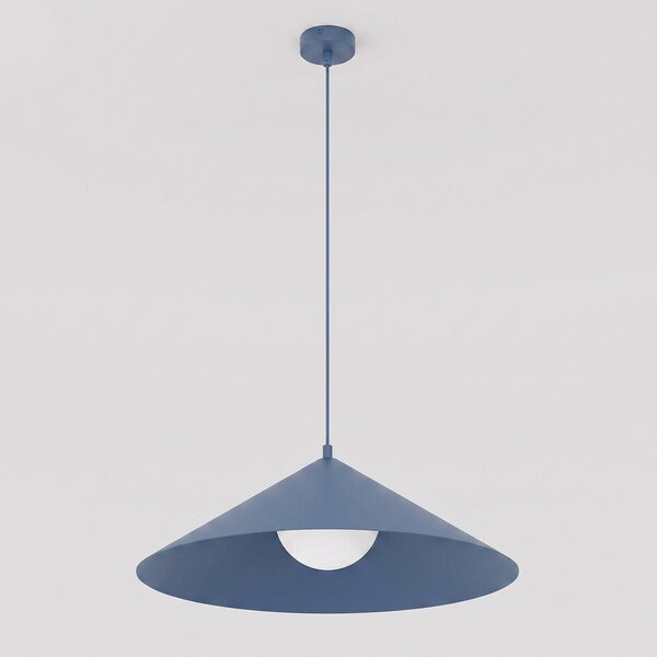 Závěsné svítidlo MONO 1L – tlumeně modré, bílé sklo, 1× E14, šířka 50 cm