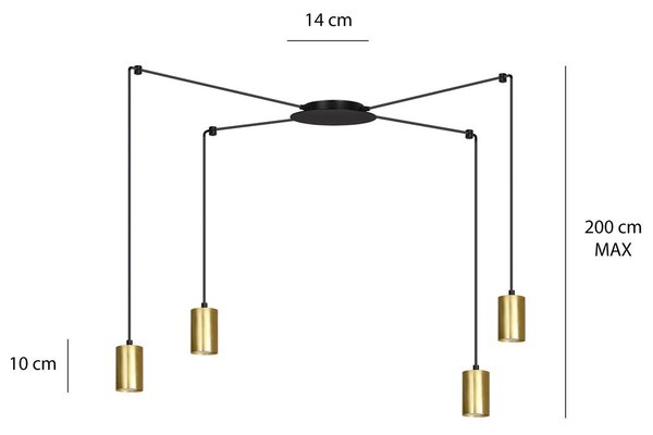 Závěsné svítidlo TRAKER 4 – černé / zlaté, 4× GU10, šířka 300 cm