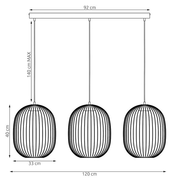 Závěsné svítidlo MANTRA 3 – vínové, 3× GX53, šířka 120 cm