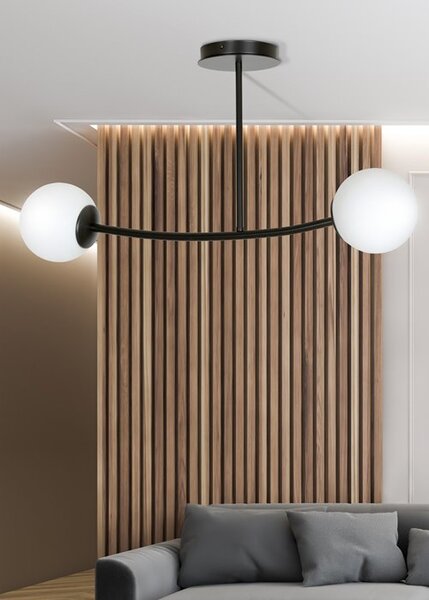Stropní svítidlo HALLDOR 2 – černé, bílé sklo, 2× E14, šířka 81 cm