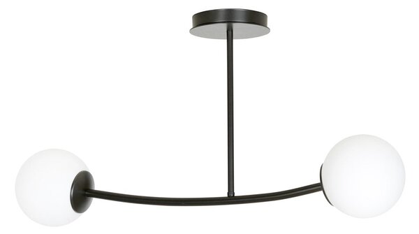 Stropní svítidlo HALLDOR 2 – černé, bílé sklo, 2× E14, šířka 81 cm