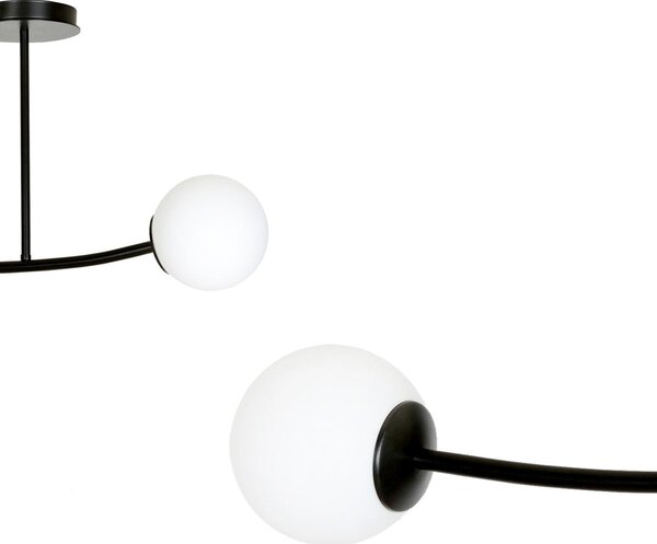 Stropní svítidlo HALLDOR 2 – černé, bílé sklo, 2× E14, šířka 81 cm