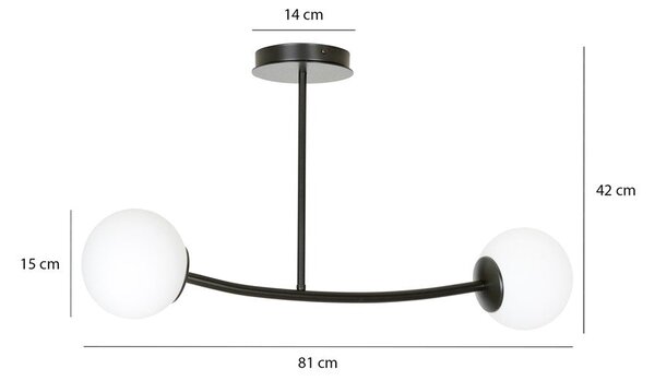 Stropní svítidlo HALLDOR 2 – černé, bílé sklo, 2× E14, šířka 81 cm