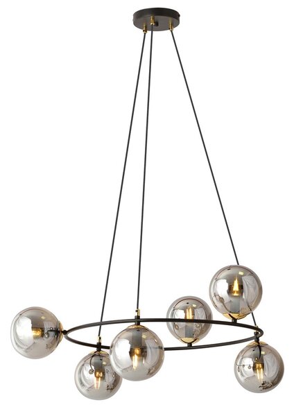 Závěsné svítidlo AZURA 6 – černé, grafitové sklo, 6× E14, šířka 75 cm