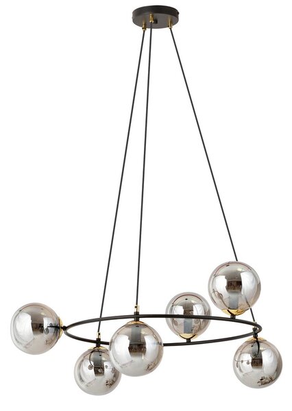 Závěsné svítidlo AZURA 6 – černé, grafitové sklo, 6× E14, šířka 75 cm