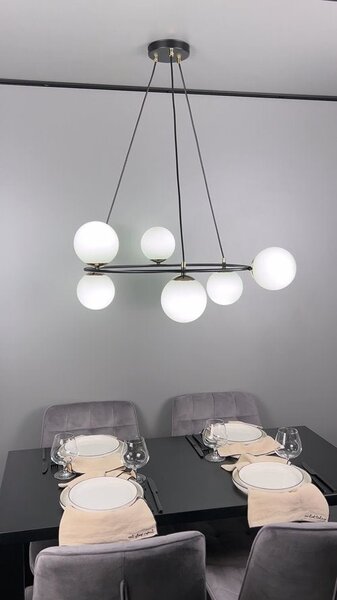 Závěsné svítidlo AZURA 6 – černé, grafitové sklo, 6× E14, šířka 75 cm