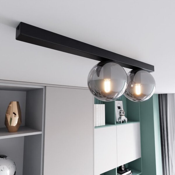 Stropní svítidlo FIT 2 – černé, grafitové sklo, 2× E14, šířka 70 cm