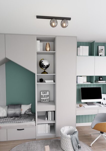Stropní svítidlo FIT 2 – černé, grafitové sklo, 2× E14, šířka 70 cm
