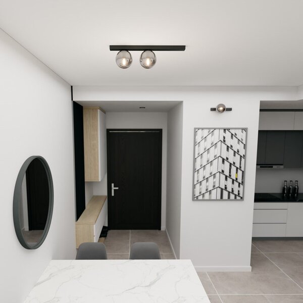 Stropní svítidlo FIT 2 – černé, grafitové sklo, 2× E14, šířka 70 cm