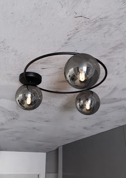 Stropní svítidlo SOPRA 3 – černé, grafitové sklo, 3× E14, šířka 47 cm