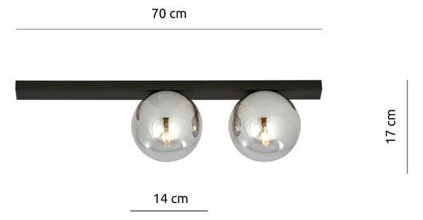 Stropní svítidlo FIT 2 – černé, grafitové sklo, 2× E14, šířka 70 cm