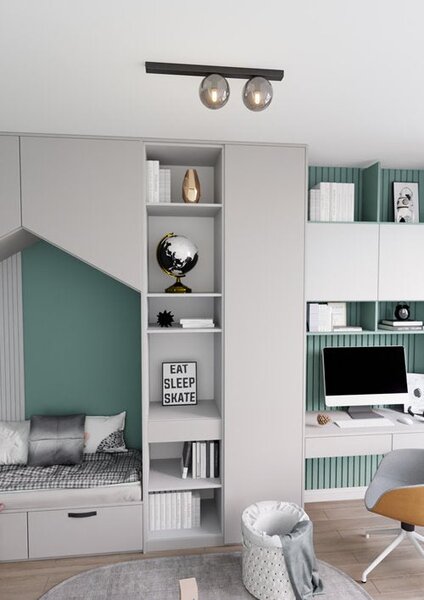 Stropní svítidlo FIT 2 – černé, grafitové sklo, 2× E14, šířka 70 cm